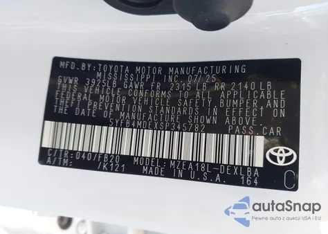 2025 Toyota Corolla Le из США, поврежденный, VIN 5YFB4MDEXSP345782